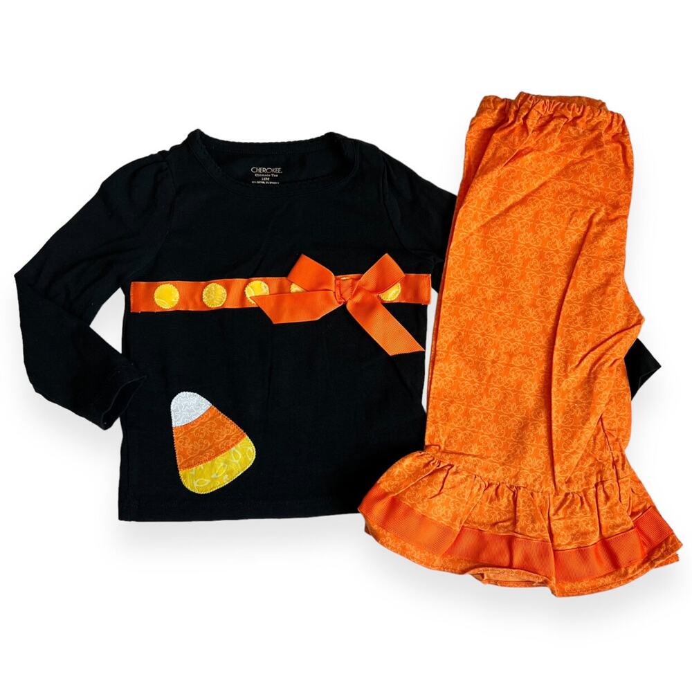 Vintage Cherokee Kids Girls Ruffle Candy Corn Halloween Outfit 18 Months